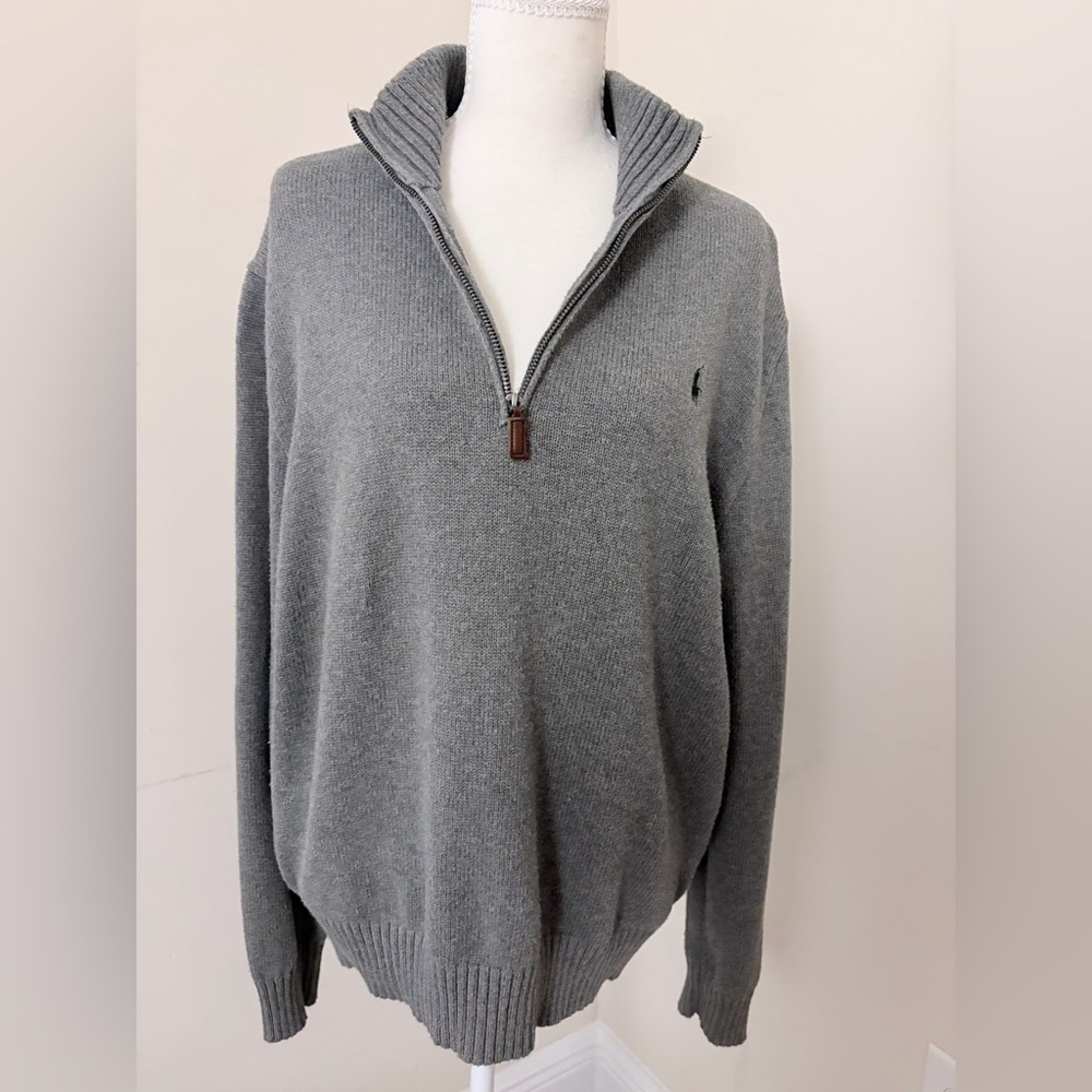 Polo by Ralph Lauren Grey Half-Zip Sweater with Logo
